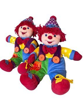 2 Vintage Gymboree Crinkle Sensory Clowns Zip Button Tie Twins